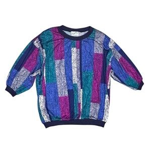 Lady Winn by Teddi California Blouse Women’s XL Abstract W/Shoulder Pads Vtg